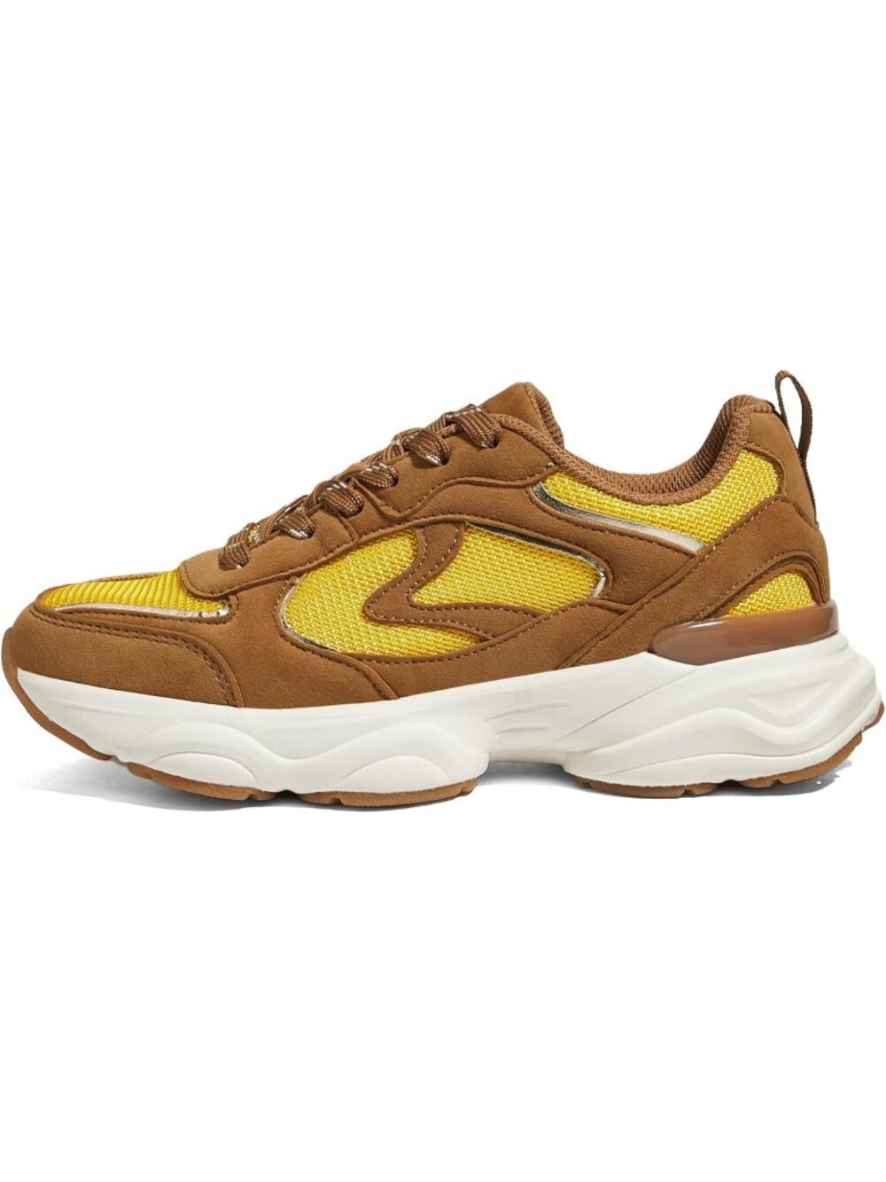Women's Brown/Yellow Casual Athletic Street Mesh Chunky Fashion Platform Sneaker